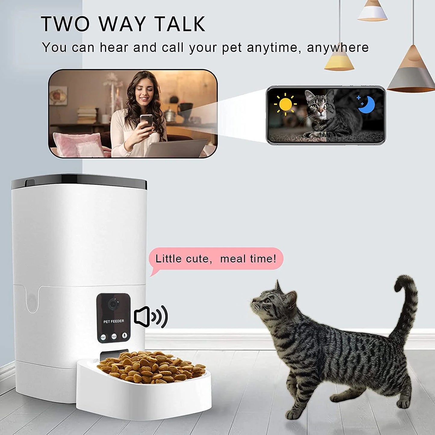 Automatic Pet Feeder 6L with 1080P Camera, App Control, Voice Recorder, and Dual Power Supply for Cats and Dogs