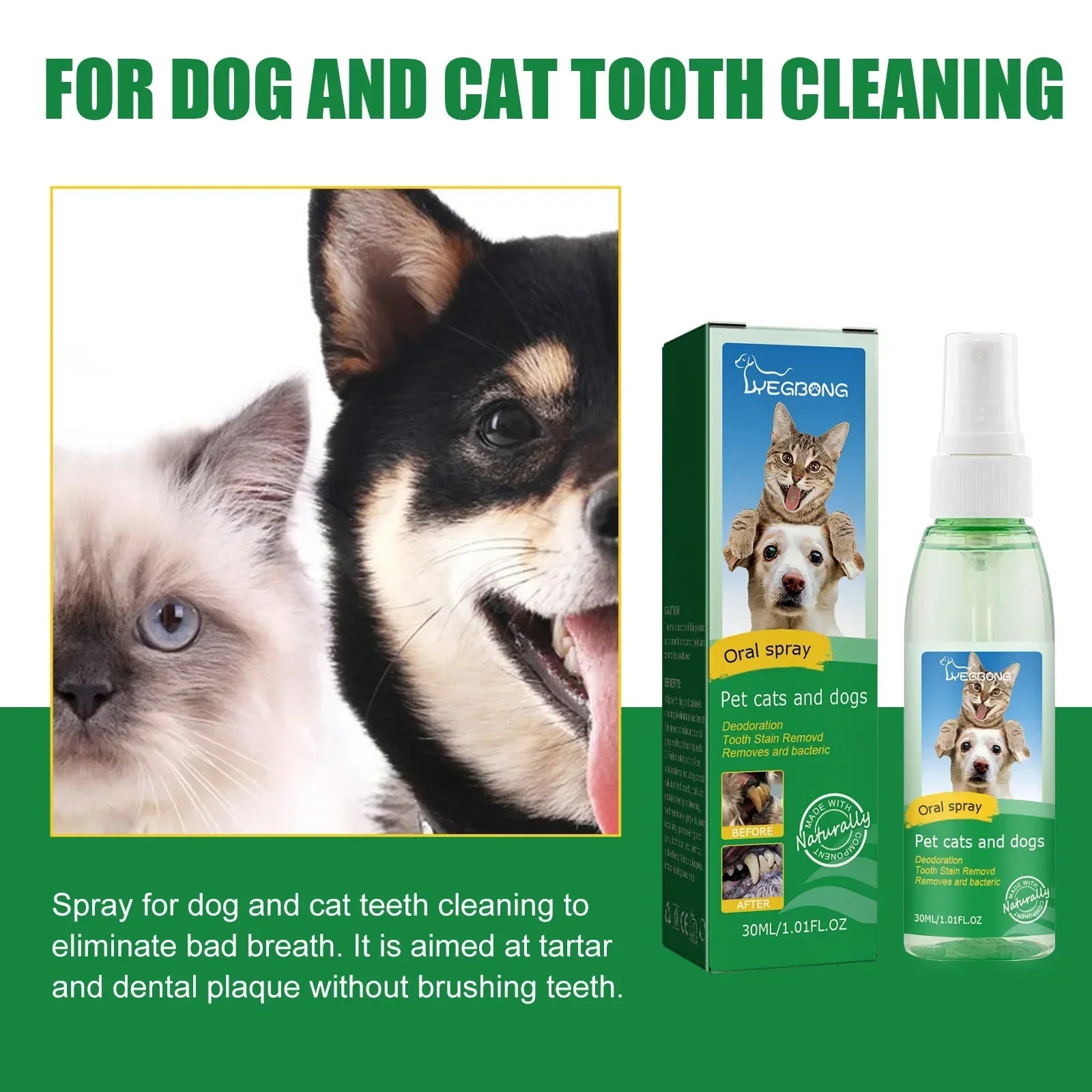 Pet Tooth Cleaner Spray for Dogs and Cats to Remove Bad Breath Mouth with Fresh Fragrance