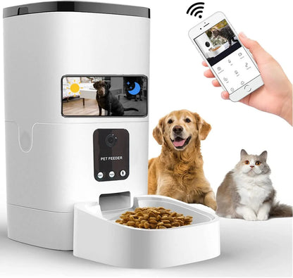 Automatic Pet Feeder 6L with 1080P Camera, App Control, Voice Recorder, and Dual Power Supply for Cats and Dogs